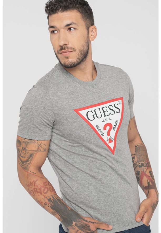 Тениска с овално деколте и лого GUESS JEANS