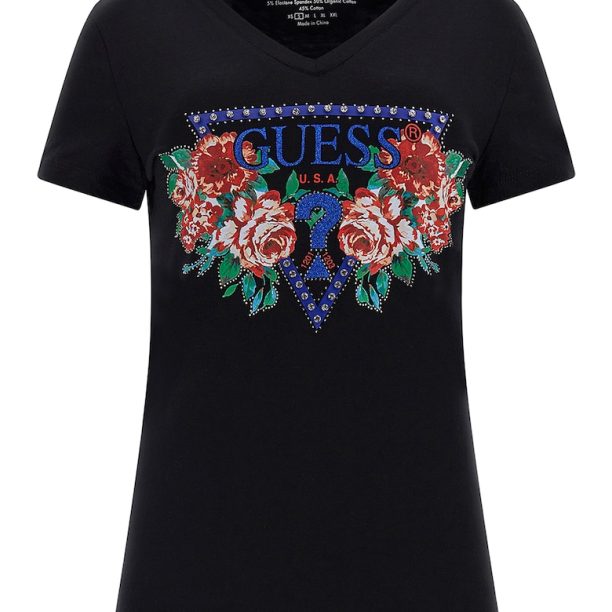 Тениска с органичен памук и щампа GUESS JEANS