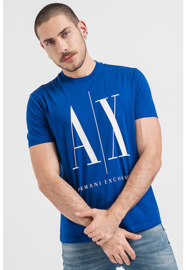 Тениска с уголемено лого ARMANI EXCHANGE