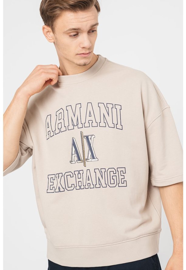 Уголемен пуловер с къси ръкави и лого ARMANI EXCHANGE