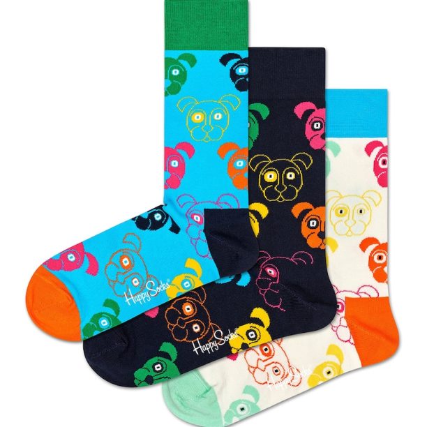 Унисекс чорапи с щампа на куче - 3 чифта Happy Socks