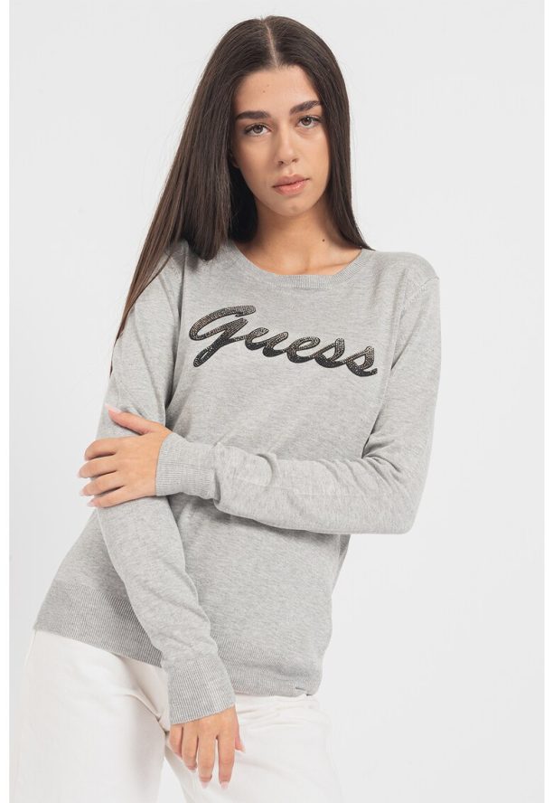 Фино плетен пуловер с декоративни камъни GUESS JEANS