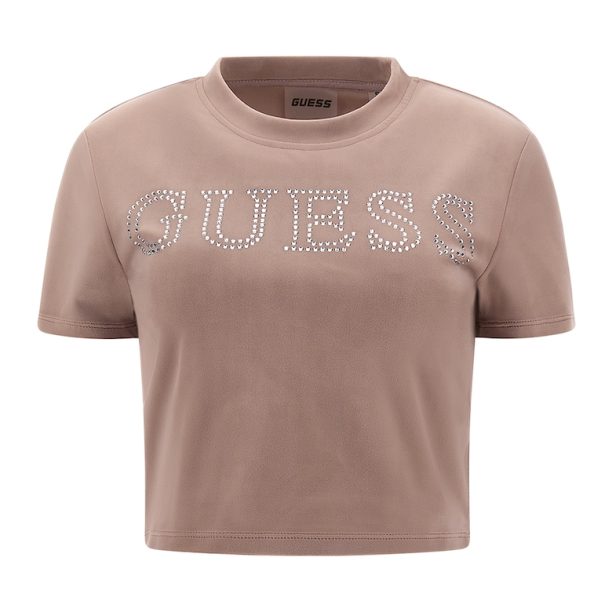 Фитнес къса тениска с декоративни камъни Guess