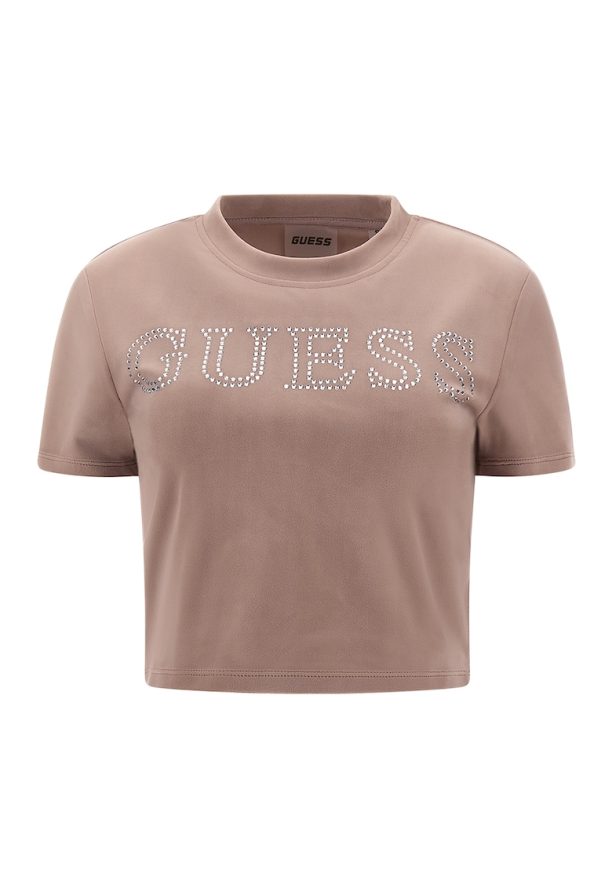 Фитнес къса тениска с декоративни камъни Guess