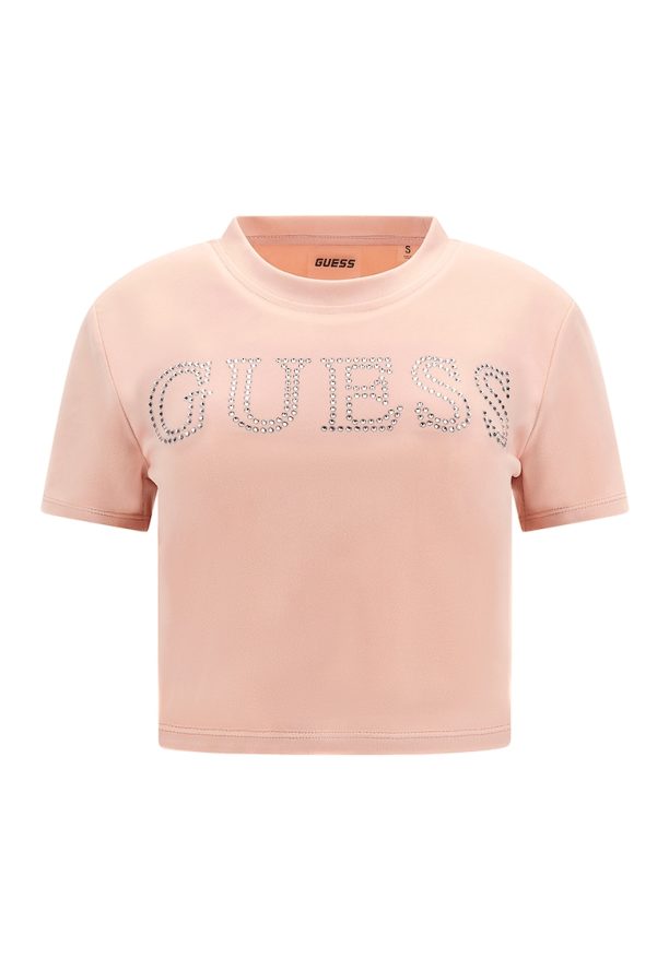 Фитнес къса тениска с декоративни камъни Guess