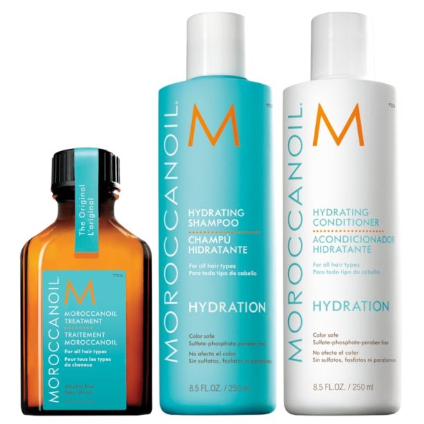 Комплект  Hydration за суха коса: Овлажняващ шампоан и балсам Moroccanoil - 250 мл + Масло Moroccanoil за всеки тип коса - 25 мл Moroccanoil