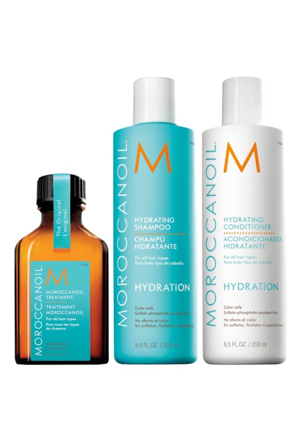 Комплект  Hydration за суха коса: Овлажняващ шампоан и балсам Moroccanoil - 250 мл + Масло Moroccanoil за всеки тип коса - 25 мл Moroccanoil