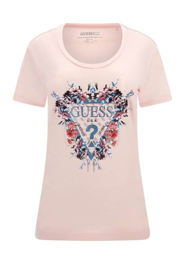 Слим тениска с лого и флорален десен GUESS JEANS