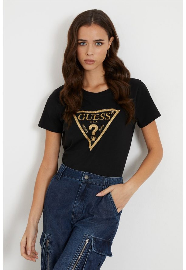 Тениска с декоративни камъни и лого GUESS JEANS