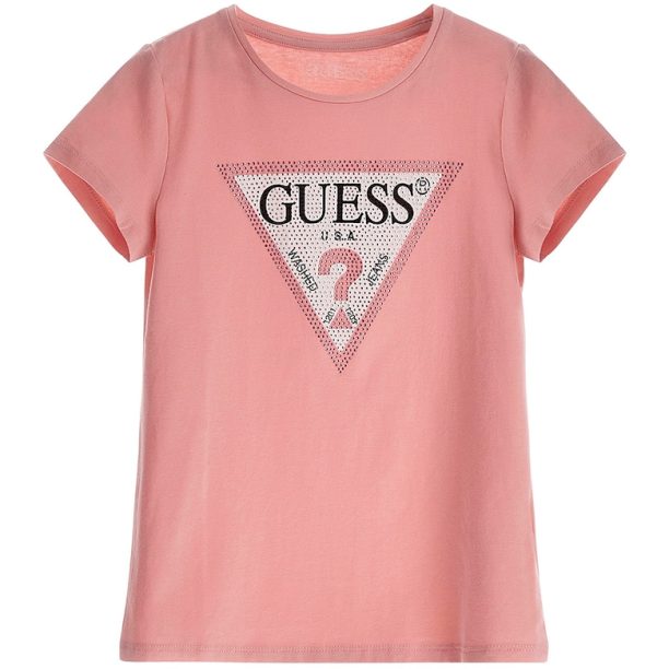 Тениска с лого и декоративни камъни GUESS JEANS