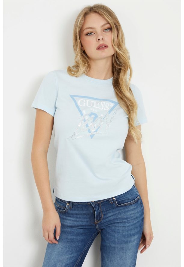 Тениска с лого и декоративни камъни GUESS JEANS