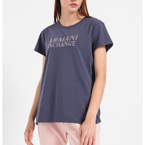 Тениска с овално деколте и декоративни камъни ARMANI EXCHANGE