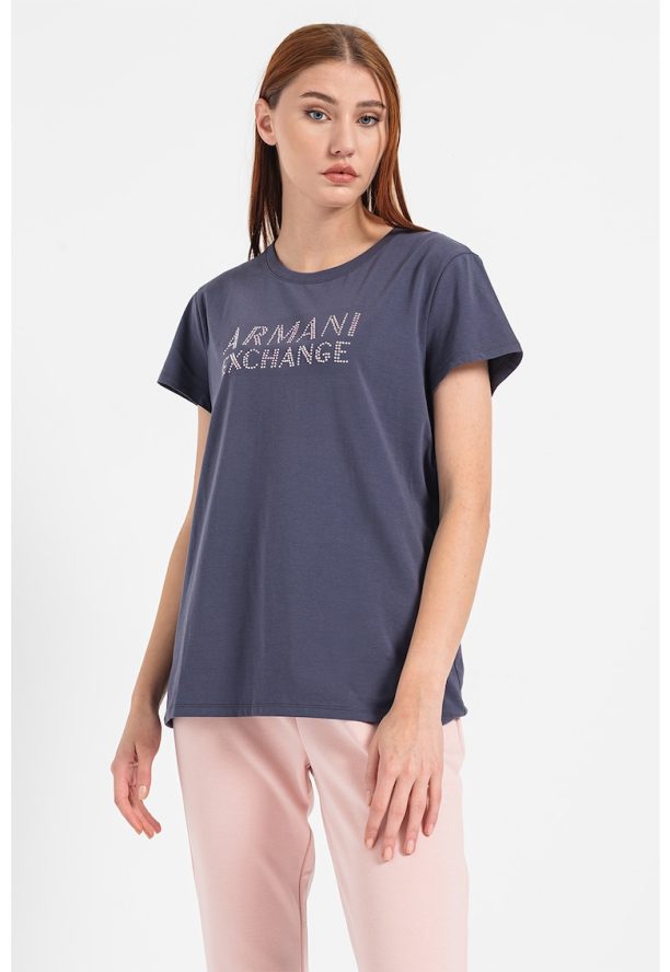 Тениска с овално деколте и декоративни камъни ARMANI EXCHANGE