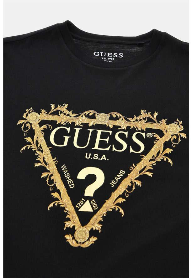 Тениска с овално деколте и лого GUESS JEANS