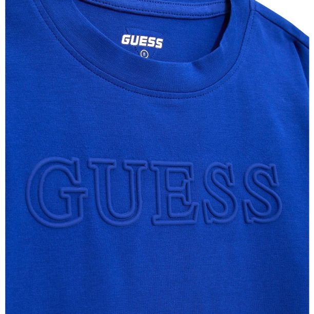 Тениска с овално деколте и релефно лого GUESS JEANS