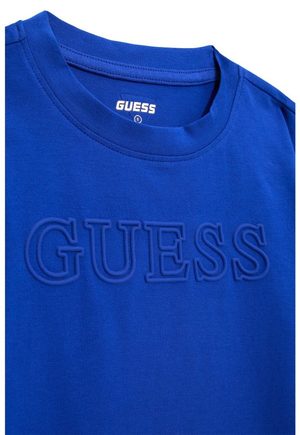 Тениска с овално деколте и релефно лого GUESS JEANS