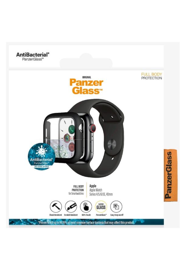 Защитно фолио  от стъкло за Apple Watch Series 4/5/6/SE - 40 мм - Прозраченa/Цяла Черна рамка PanzerGlass