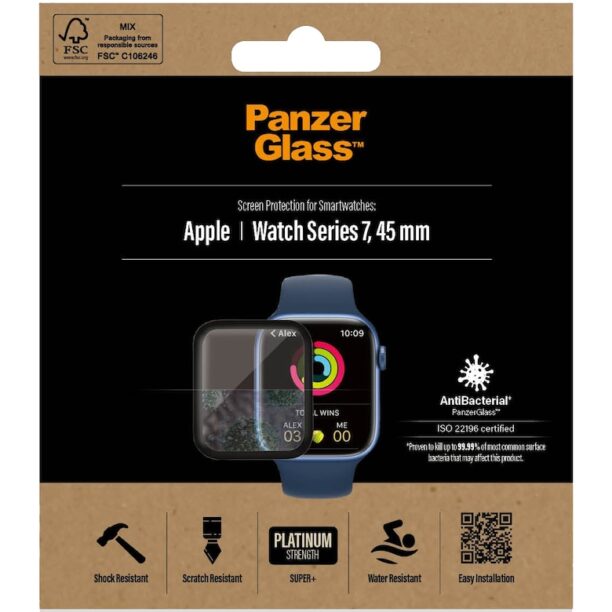 Стъклено фолио  за Apple Watch Series 7 - 45 мм - Прозрачен/Черна рамка PanzerGlass