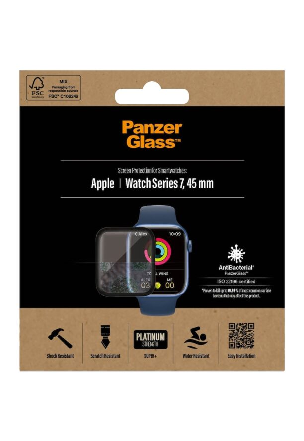 Стъклено фолио  за Apple Watch Series 7 - 45 мм - Прозрачен/Черна рамка PanzerGlass