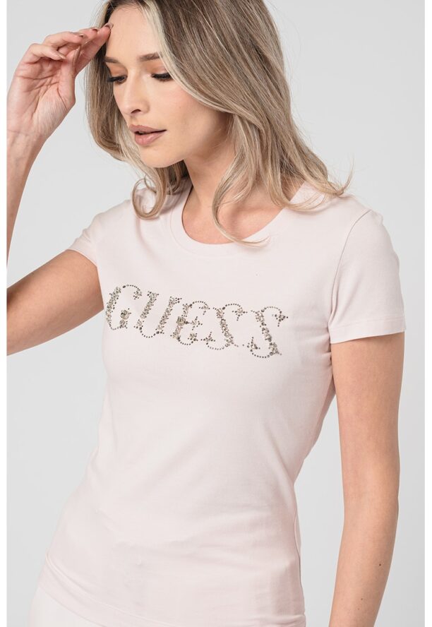 Вталена тениска с декоративни камъни GUESS JEANS