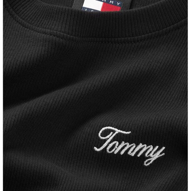 Рипсена къса тениска с лого Tommy Jeans