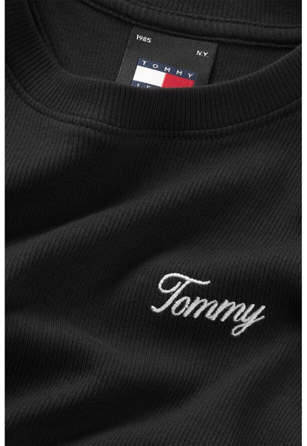 Рипсена къса тениска с лого Tommy Jeans