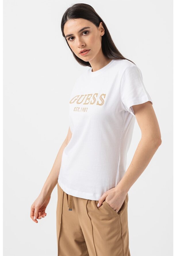 Фитнес памучна тениска с лого Guess