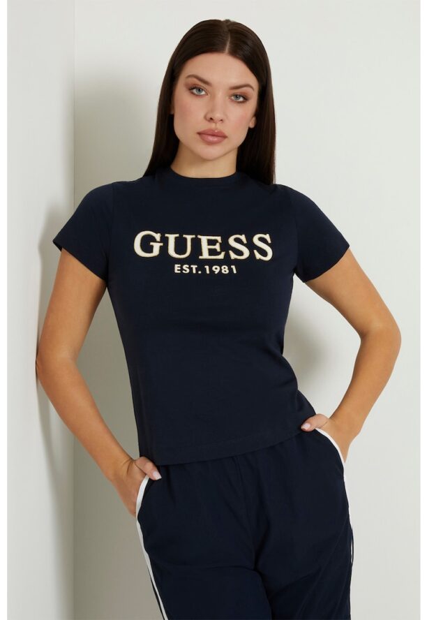 Фитнес памучна тениска с лого Guess