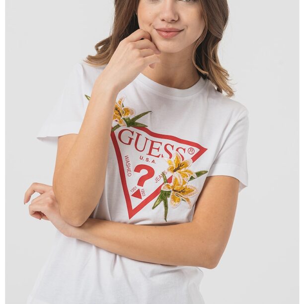 Фитнес тениска с флорални бродерии Guess