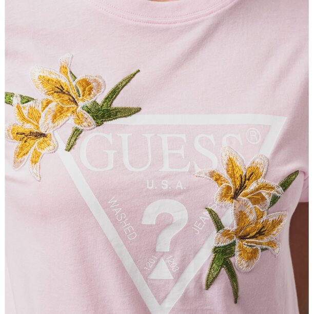 Фитнес тениска с флорални бродерии Guess