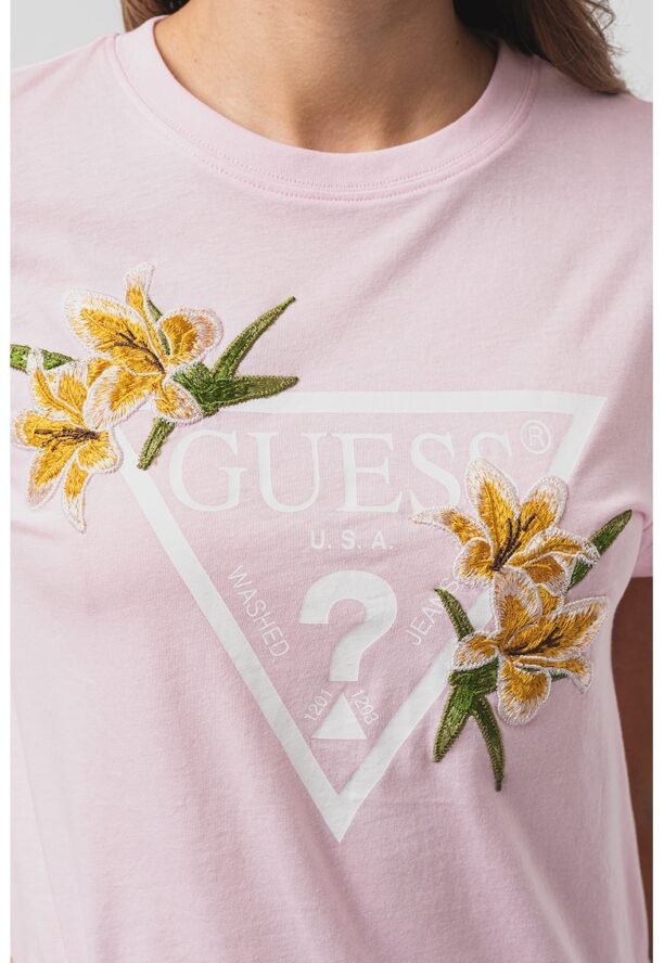 Фитнес тениска с флорални бродерии Guess