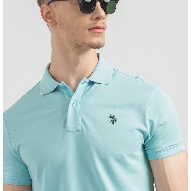 U.S. Polo Assn - Слим памучна тениска с яка US Polo Assn