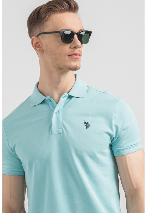 U.S. Polo Assn - Слим памучна тениска с яка US Polo Assn