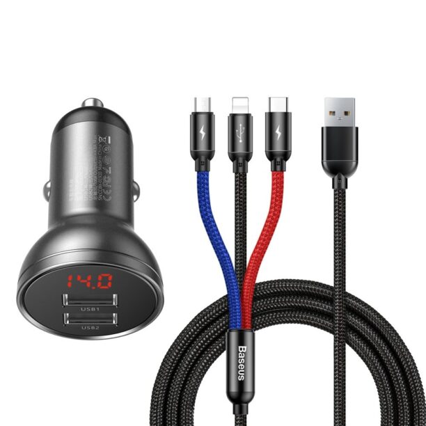 Зарядно за кола Baseus Digital Display Dual USB Car Charger (TZCCBX-0G)