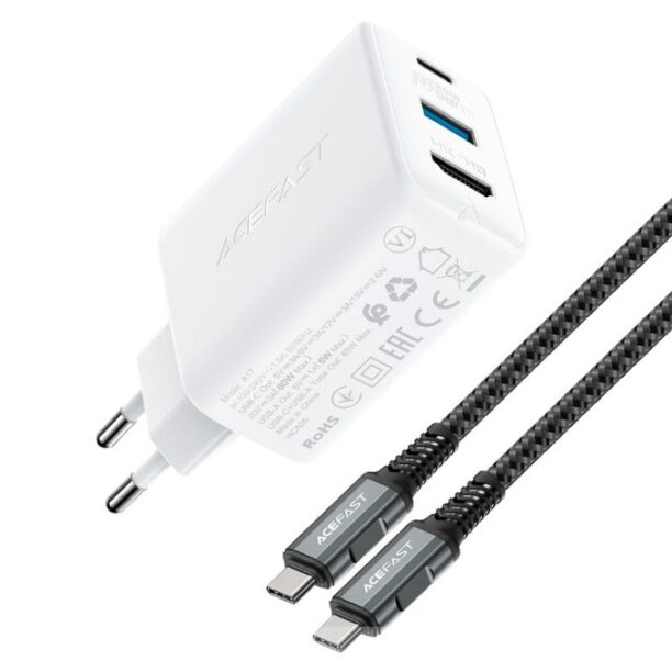 Зарядно устройство Acefast A17 65W GaN Charger White