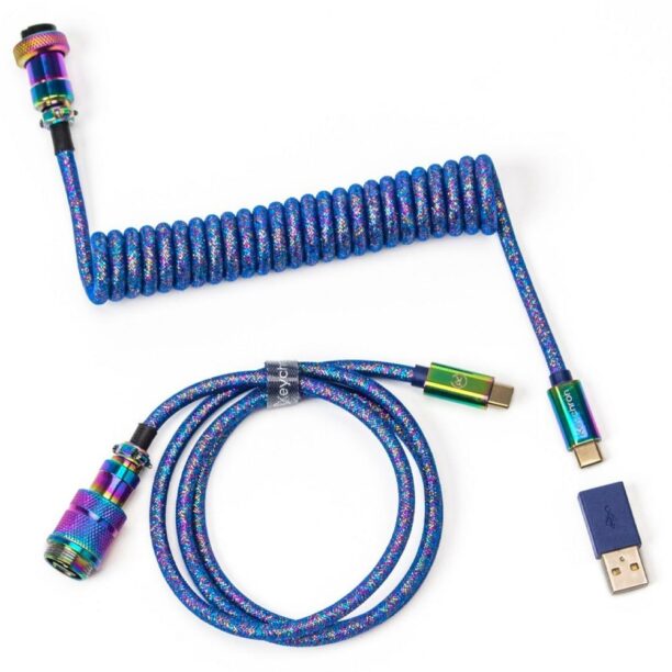 Кабел за клавиатура Keychron Colorful Premium Coiled Aviator Rainbow Plated Blue (Cab-6)