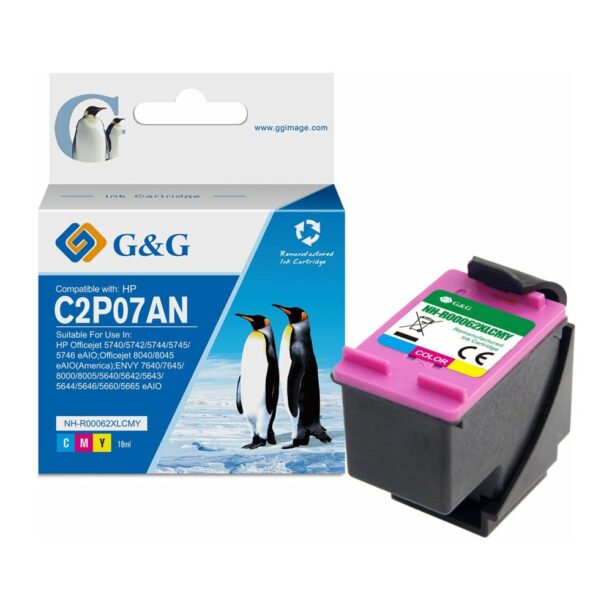 Касета за HP Envy 7640/OfficeJet 200/OfficeJet 5746/OfficeJet 8045 - Cyan/Magenta/Yellow - 62CLXL - G&G - Неоригинална