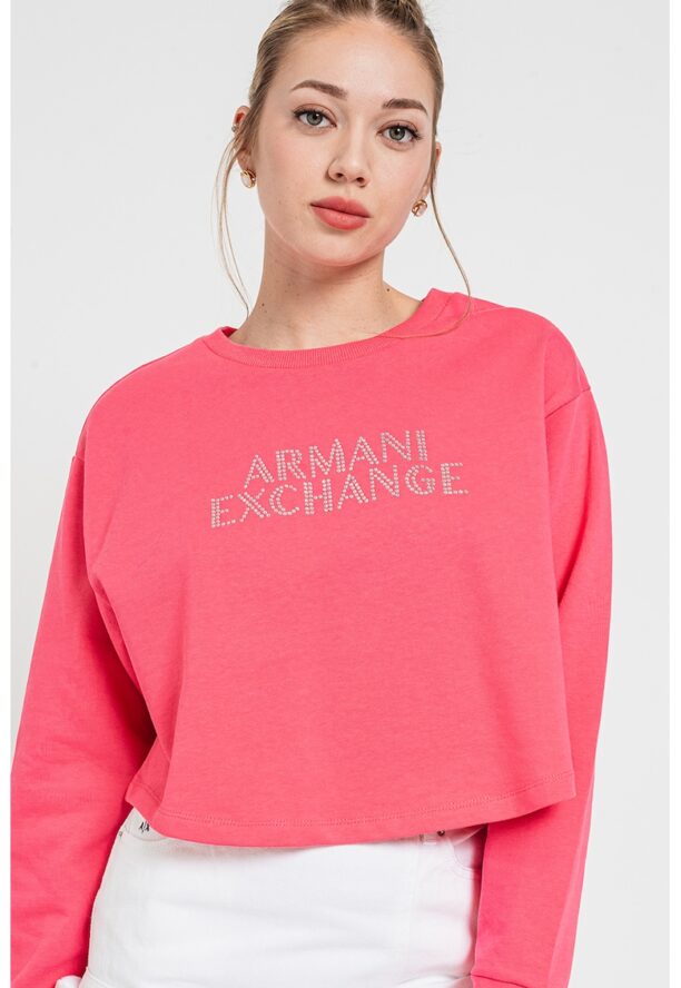 Къс памучен суитшърт с декоративни камъни ARMANI EXCHANGE