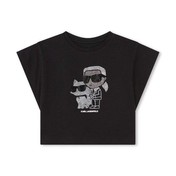 Къса памучна тениска с декоративни камъни KARL LAGERFELD KIDS