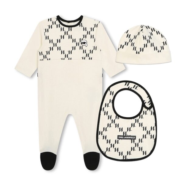 Памучен гащеризон - лигавник и шапка - 3 части KARL LAGERFELD KIDS