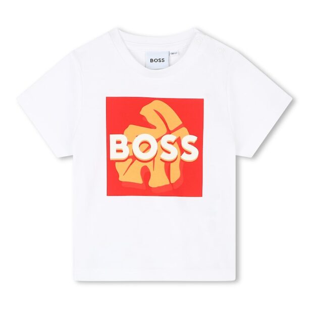 Памучна тениска с лого и щампа BOSS Kidswear