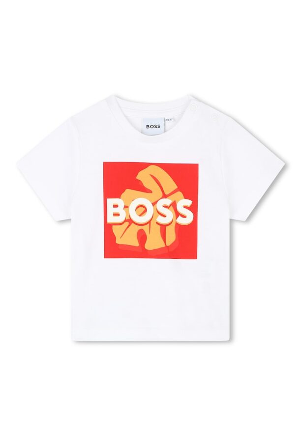 Памучна тениска с лого и щампа BOSS Kidswear