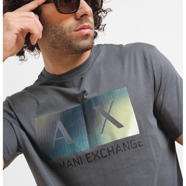 Памучна тениска с овално деколте и лого ARMANI EXCHANGE