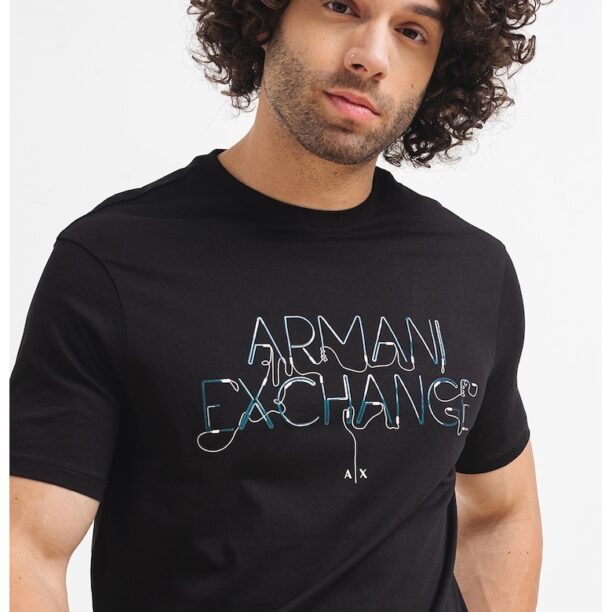 Памучна тениска с овално деколте и лого ARMANI EXCHANGE