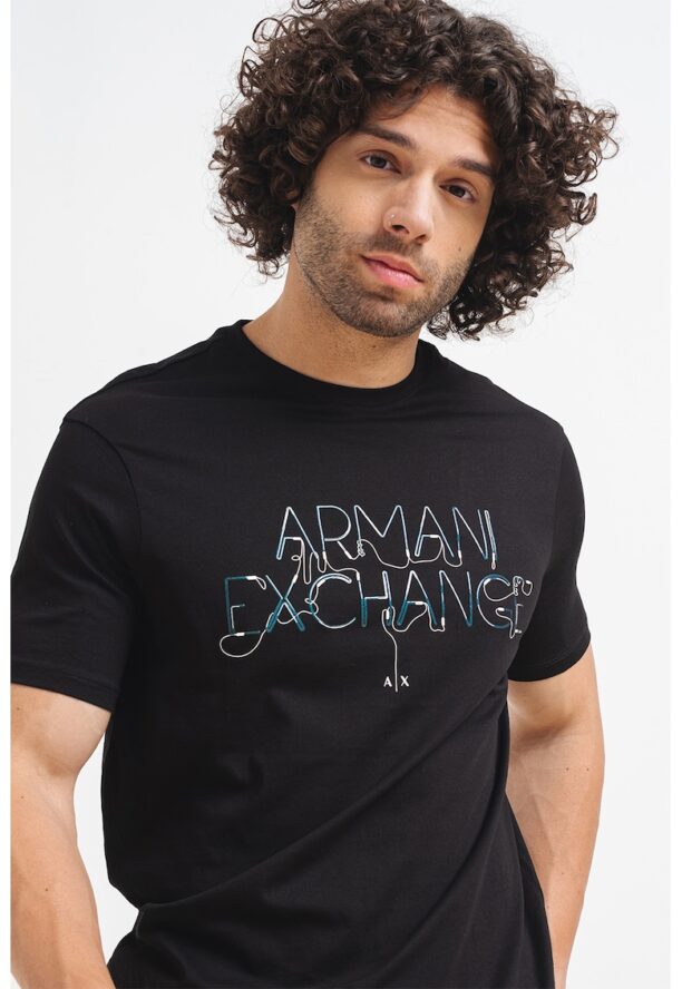 Памучна тениска с овално деколте и лого ARMANI EXCHANGE