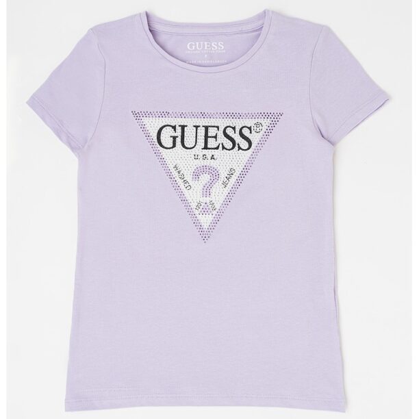 Тениска с лого и декоративни камъни GUESS