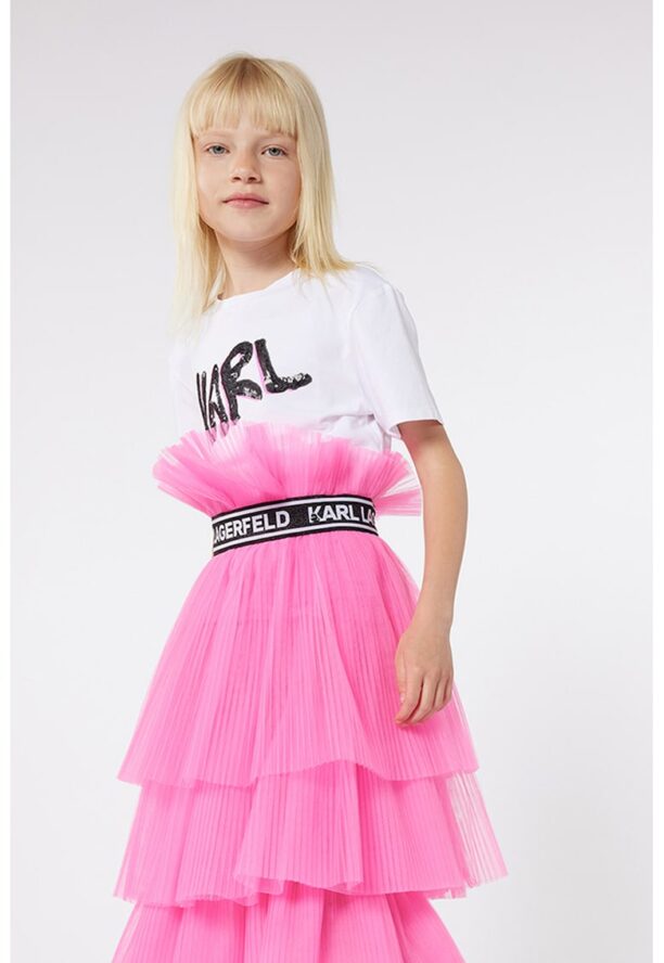 Тениска с модал и лого от пайети KARL LAGERFELD KIDS