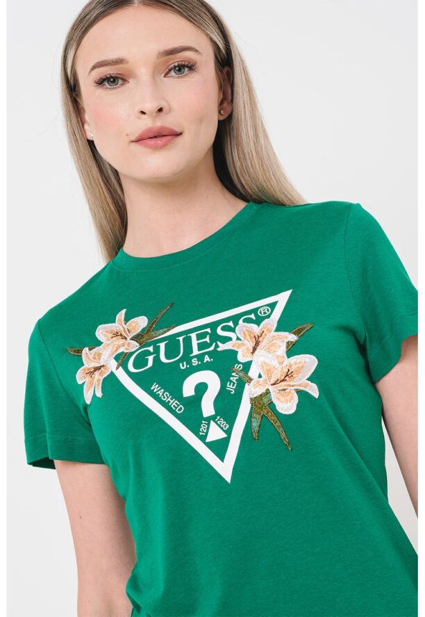 Фитнес тениска с флорални бродерии GUESS