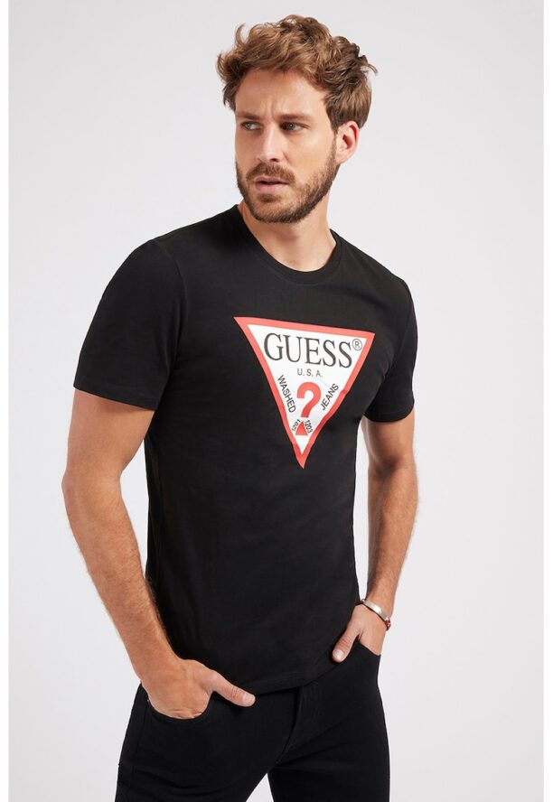 Вталена тениска с триъгълно лого GUESS