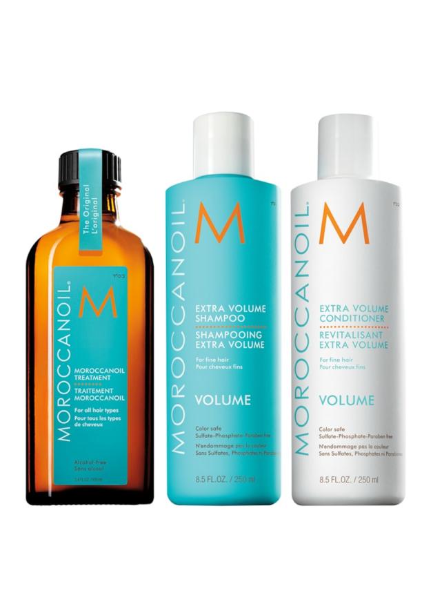 Комплект  Volume за коса с липса на обем: Шампоан и балсам за обем Moroccanoil - 250 мл + Масло Moroccanoil Treatment за всички типове коса - 25 мл Moroccanoil